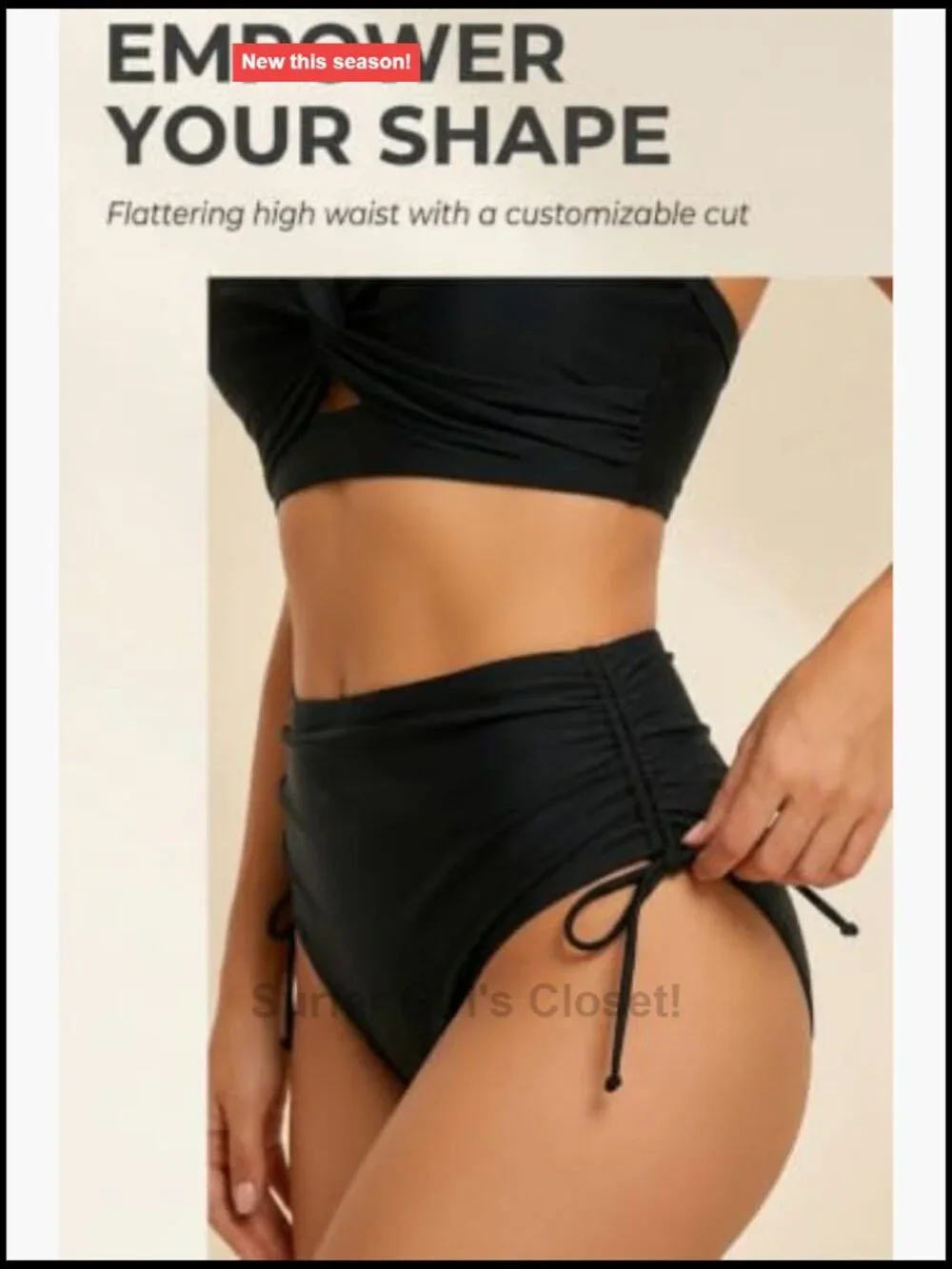 High Waisted V Neck Bikini Set with Adjustable Straps and Ruched Tummy Control